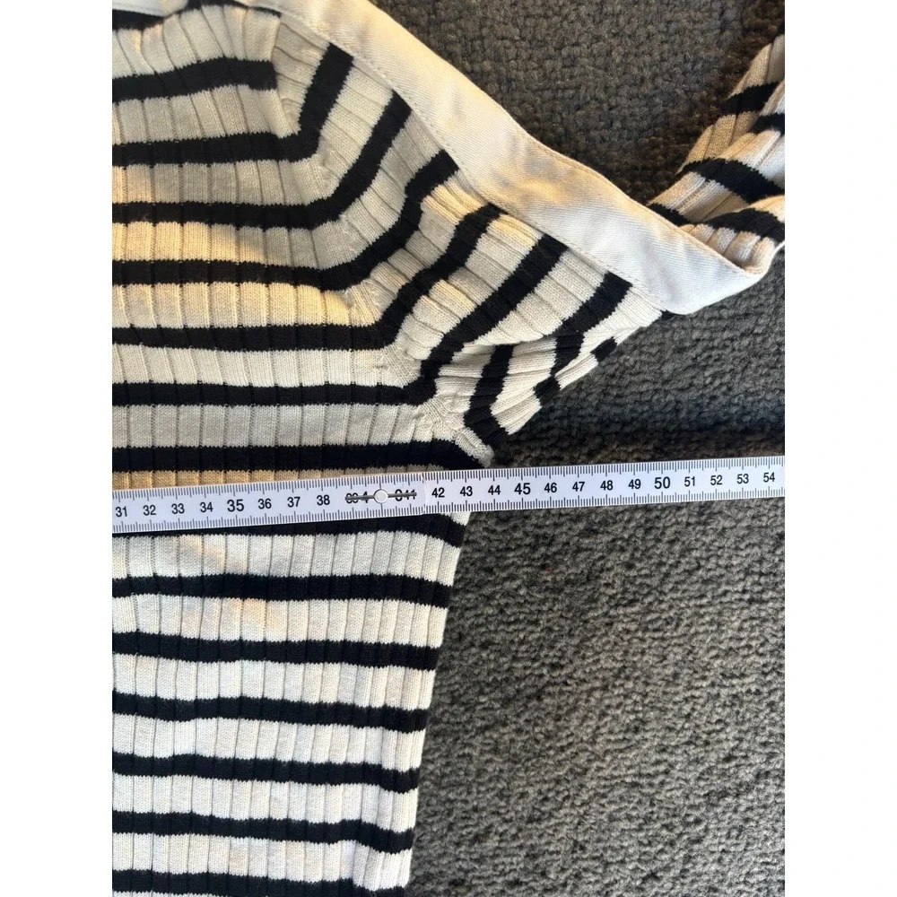 Ralph Lauren Sweater Women's Small Petites Black White Striped Cotton Pullover